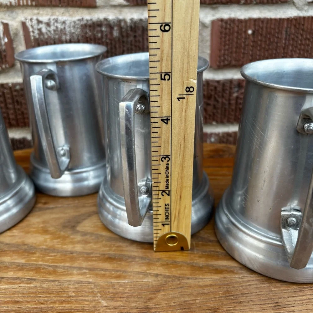 Vintage Playboy Club Bunny Logo Aluminum Beer Steins Tankard Glass Bottom 5 pc